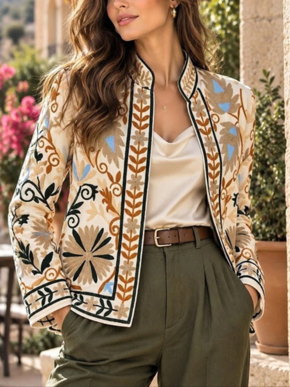 217 Suzanni 100% Cotton Floral Embroidered Velvet Base Jacket Blazer